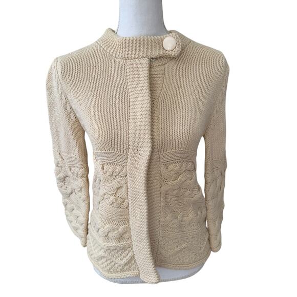 525 American Chunky Cable Knit Cardigan Sweater Cream M - Picture 1 of 6